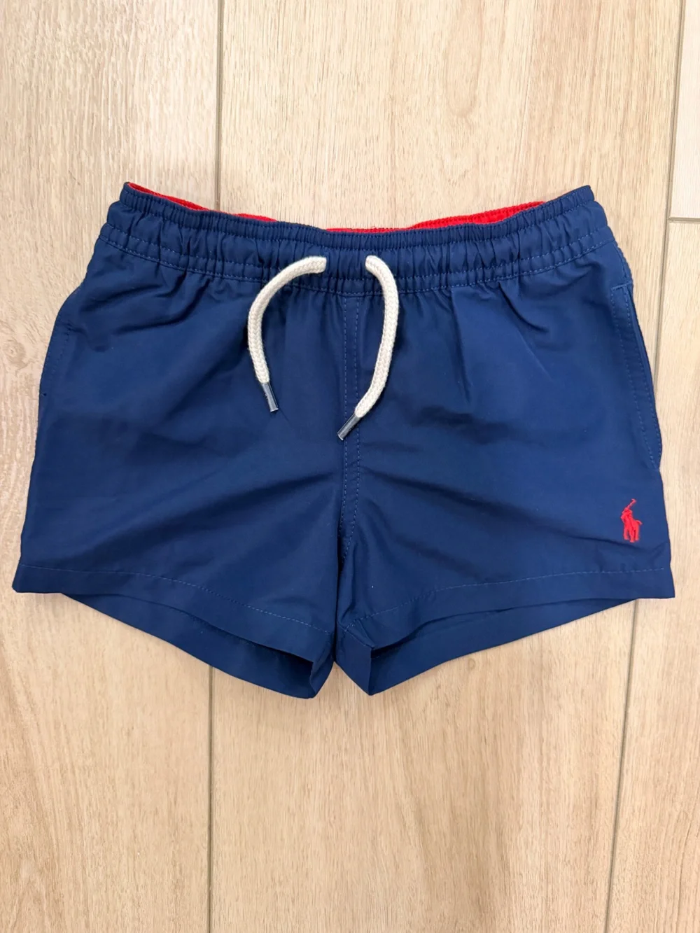 Polo by Ralph Lauren Navy Swim Trunks with Red Trim and White Drawstring